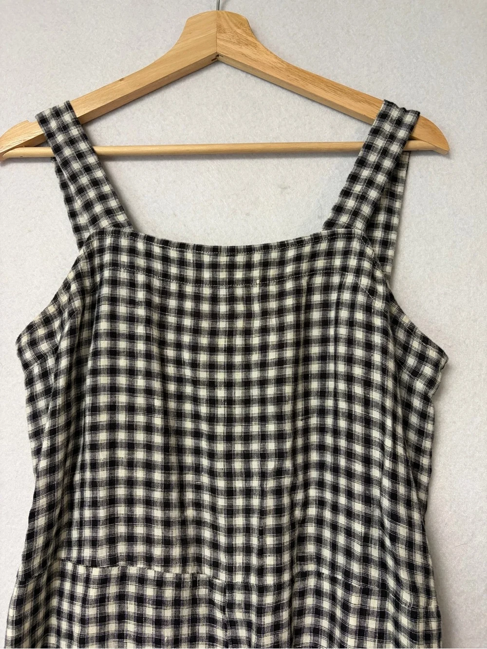 Title: Quince 100% European Linen Square Neck Gingham Jumpsuit  Size Medium